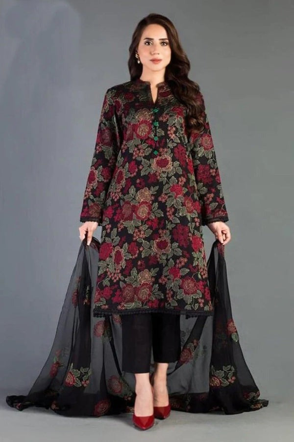 Bareeze Embroided Lawn dress with embroidered chiffon dupatta 3PC WC017