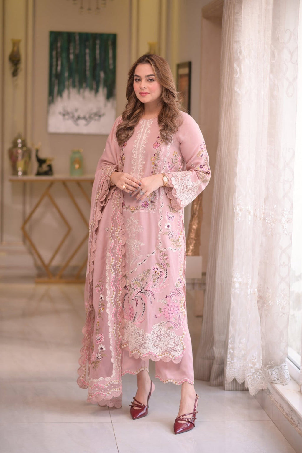 Aneelas Lawn 3 Piece Embroidered Dress with Emb Chiffon Dupata WC1309