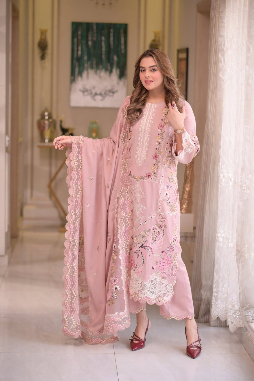 Aneelas Lawn 3 Piece Embroidered Dress with Emb Chiffon Dupata WC1309