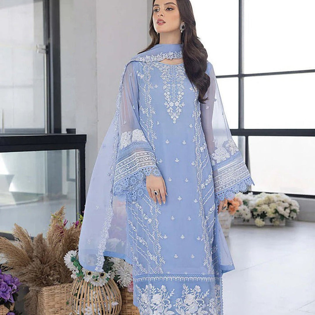 Azure Embroidered 3 Piece Organza dress with Organza duppata WC1123