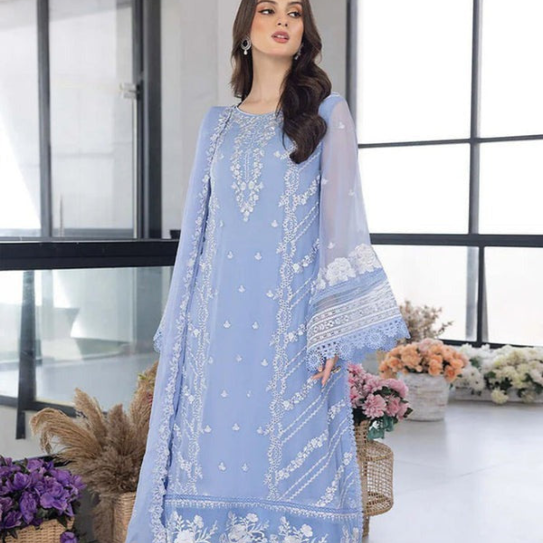 Azure Embroidered 3 Piece Organza dress with Organza duppata WC1123
