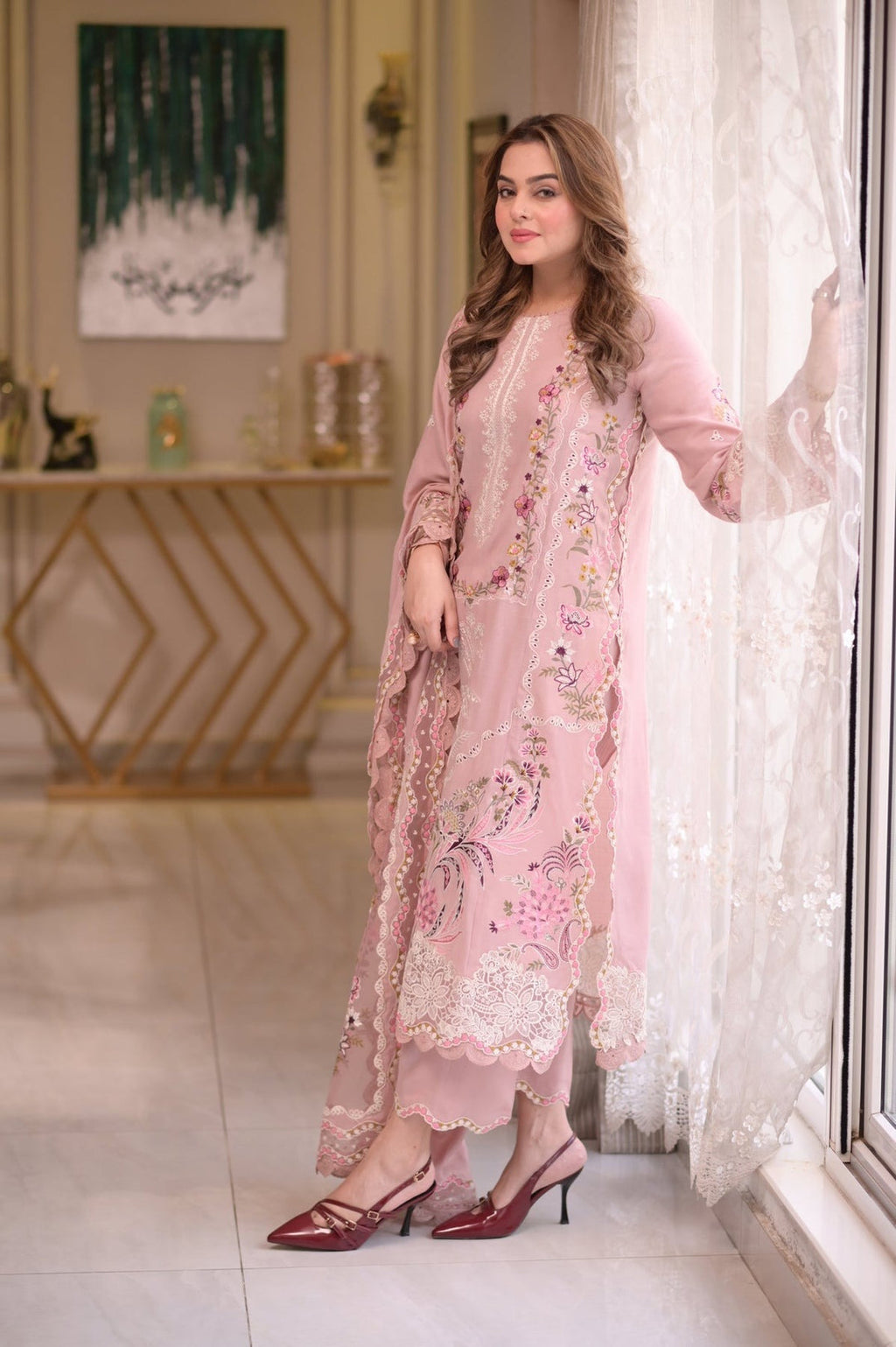Aneelas Lawn 3 Piece Embroidered Dress with Emb Chiffon Dupata WC1309
