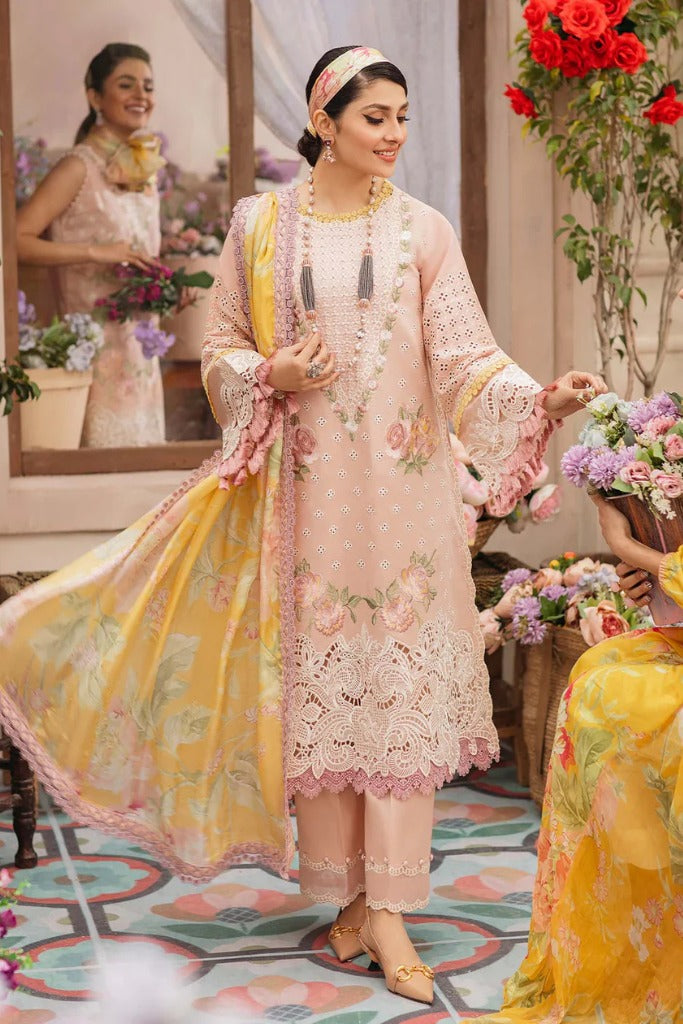 Mushq 3 Piece Embroidered Lawn Dress with Printed Chiffon Duppata WC079