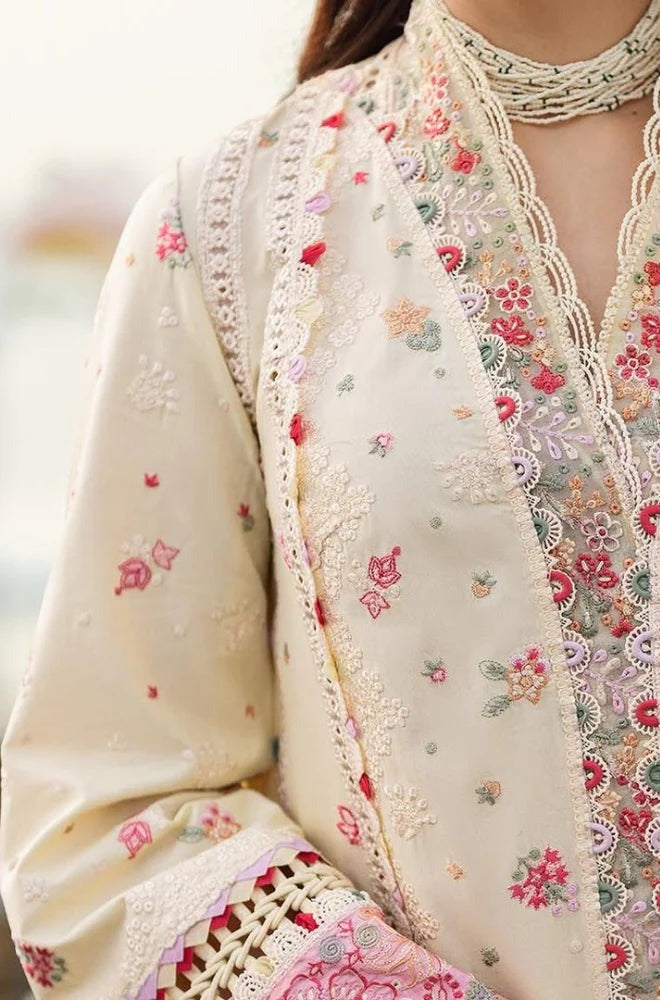 Qalamkaar 3 Piece Unstitched Lawn Embroidered Chicken Kari with Emb. Organza Dupata WC1052