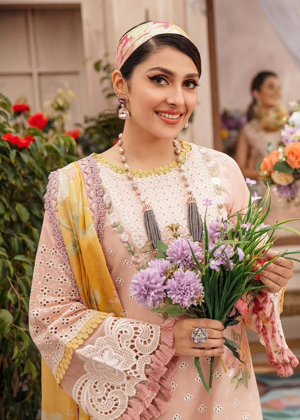 Mushq 3 Piece Embroidered Lawn Dress with Printed Chiffon Duppata WC079