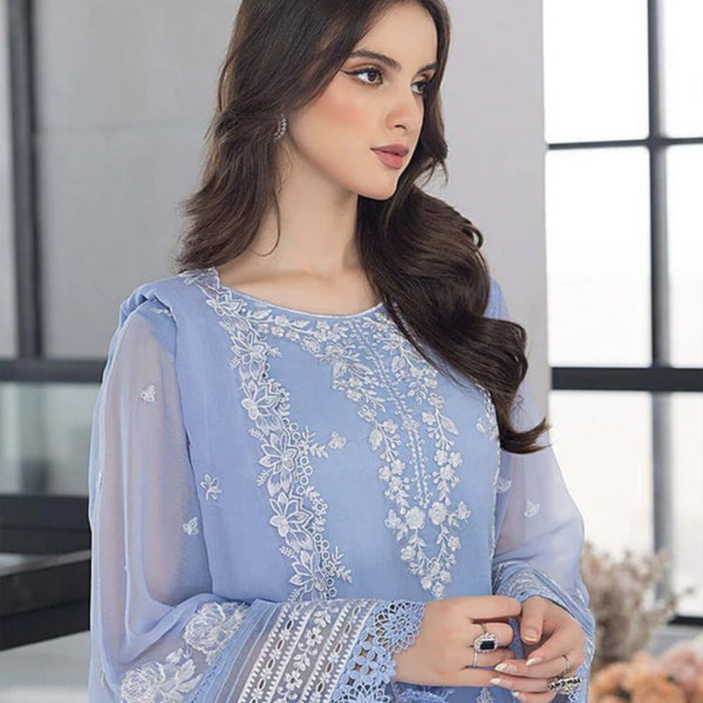 Azure Embroidered 3 Piece Organza dress with Organza duppata WC1123