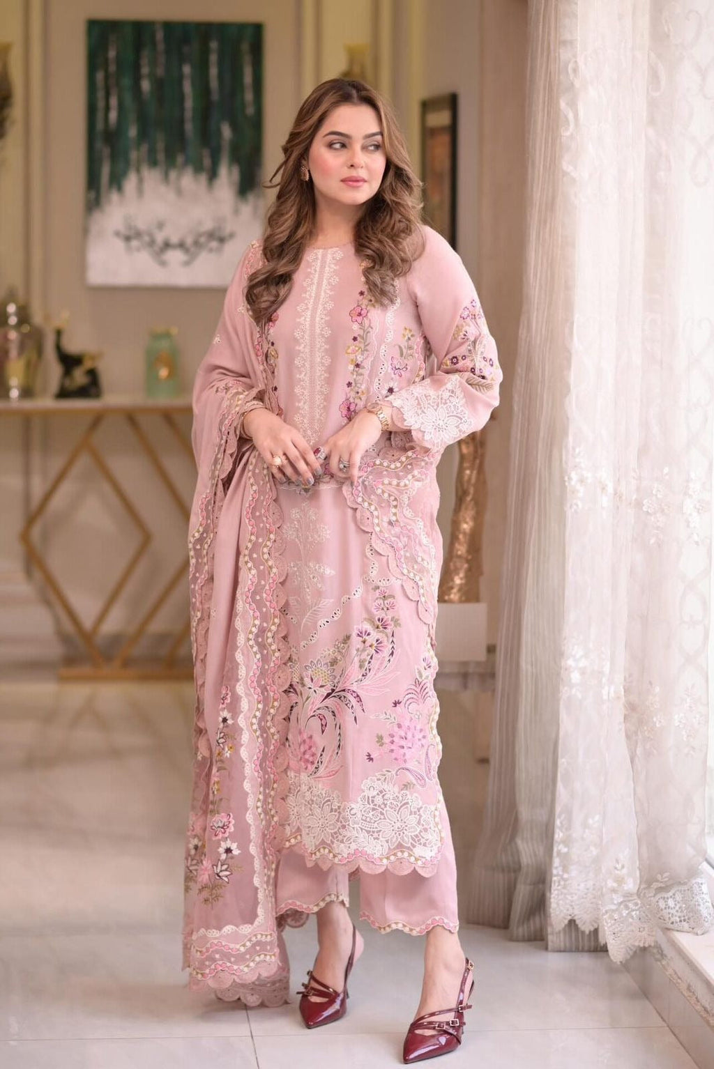 Aneelas Lawn 3 Piece Embroidered Dress with Emb Chiffon Dupata WC1309